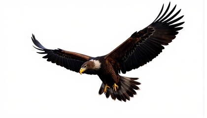 Obraz premium Eagle soaring gracefully against a white background 