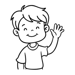 Fototapeta premium Cheerful Boy Waving Cartoon Illustration for Children's Books and Educational Material