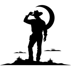 Cowboy Silhouette with Moon Background Perfect for Western Decor and Tattoo Designs