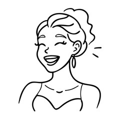 Cheerful Young Woman Smiling with Jewelry and Elegant Dress for Coloring and Tattoo Designs