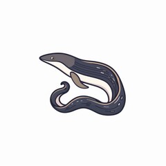 Obraz premium Cartoon illustration of a slender, aquatic creature. It has a long, serpentine body with a lighter underside and darker markings along its length. The creature's head is somewhat whale-like