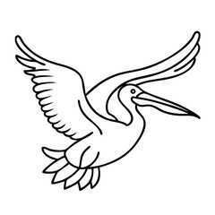 Fototapeta premium Elegant Pelican in Flight Outline Perfect for Tattoo Designs and Coloring Pages