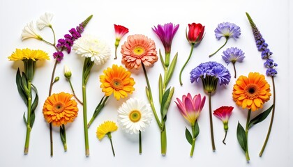 Fototapeta premium Colorful Flowers Arrangement on White Background 