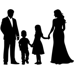 Silhouette of Family Holding Hands in Elegant Attire Perfect for Card Designs or Celebrations