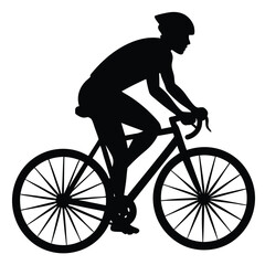 Obraz premium Silhouette of a Cyclist Riding a Road Bike: Black and White Vector Illustration for Sports, Fitness, and Transportation Designs
