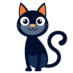 Cute Black Cat Cartoon: A charming illustration of a black cat with big, expressive eyes and an endearing smile, perfect for children's books, greeting cards.
