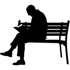 Silhouette of a Man Reading on a Park Bench Ideal for Illustrations and Tattoo Designs