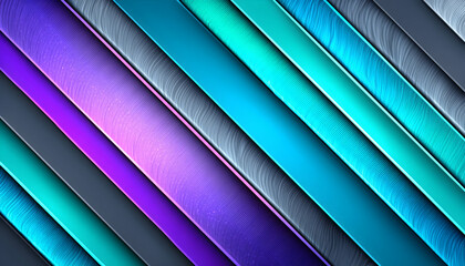 Obraz premium Diagonal stripes of vibrant teal, purple, and gray with a metallic texture