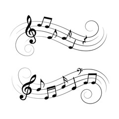 Wavy music notes set, isolated vector illustration.