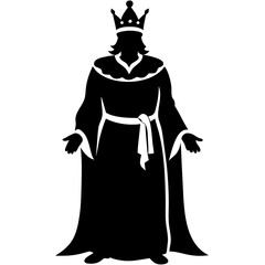 Majestic King Silhouette Wearing Crown and Royal Robes for Tattoo Design and Coloring Pages