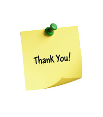 Yellow Sticky Note "Thank You!" with Green Pin - transparent background