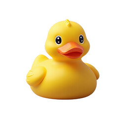 Yellow Rubber Duck Toy, Orange Beak, Transparent Background.