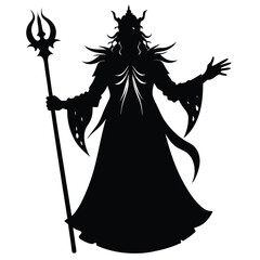 Silhouette of a King with Trident: Dark Fantasy Character Illustration, Medieval Ruler, Vector Art, Fantasy Illustration, King Silhouette
