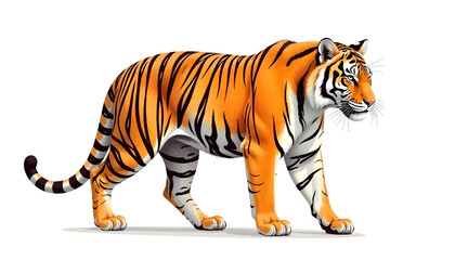 Obraz premium A majestic tiger walks confidently, showcasing its striking orange and black striped fur in this artwork.