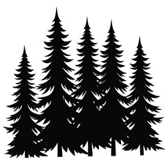 Obraz premium Silhouette of Pine Trees: Evergreen Forest Illustration, Nature Graphic, Woodland Landscape, Black and White Vector Design
