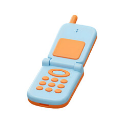 Retro flip phone in pastel blue and orange. A nostalgic tech design.