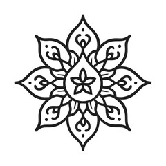 Floral blossom illustration: intricate symmetrical flower drawing for coloring pages and art projects, mandala vector design
