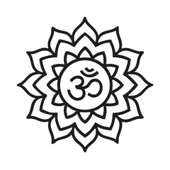 Sacred om symbol floral illustration for spiritual practices and mindful meditation art therapy coloring page, mandala vector design