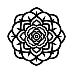 Intricate floral pattern illustration, flower blossom, geometric symmetry, black and white art, mandala vector design