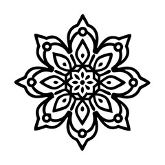 Abstract flower illustration symmetrical floral art with geometric elements in black outline vector graphic, mandala vector design