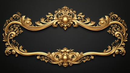 Gold ornate frame, baroque style, dark background, design element