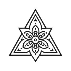 Geometric floral art symmetrical pattern triangle shape flower graphic element vector illustration, mandala vector design