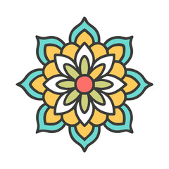 Colorful floral pattern illustration symmetrical blossom graphic element for print and web use, mandala vector design