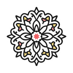 Intricate floral pattern artwork for coloring books and creative projects with flower shapes and symmetry, mandala vector design