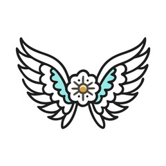 Floral wings tattoo art illustration, angel wings drawing, flower graphic, vintage style art, mandala vector design