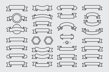 Collection Of Simple Ribbon Banner Designs In Outline Style Vector Illustration