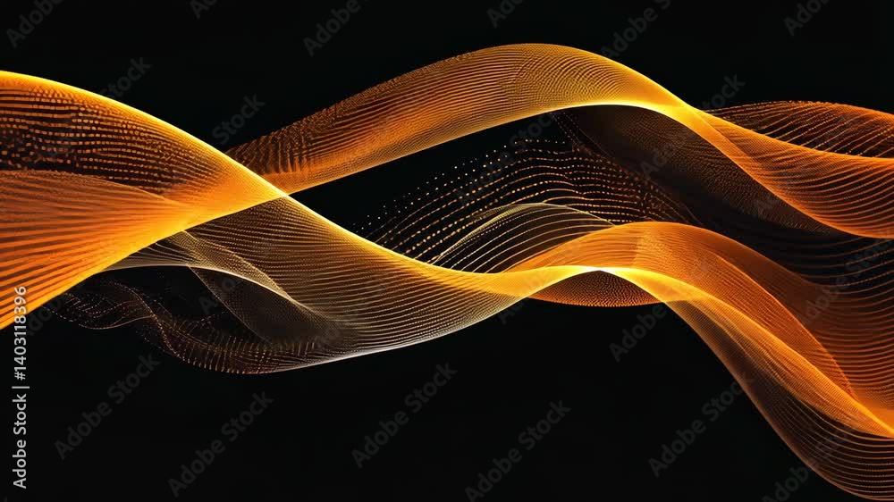 Wall mural abstract flowing orange curved lines, wave pattern on a dark backdrop, dynamic energy, modern design