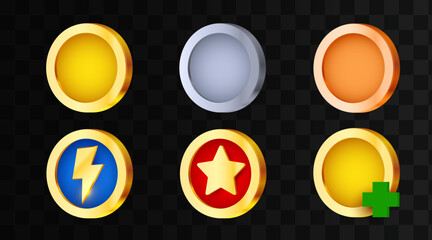 Coin icons set for game development. Money or prize concept.