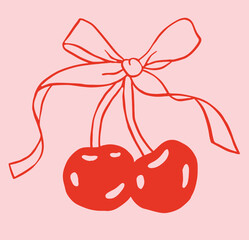 Coquette Cherries with Bow Illustration.