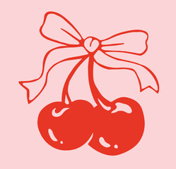 Coquette Cherries with Bow Illustration.