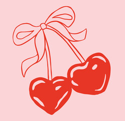 Coquette Cherries with Bow Illustration.