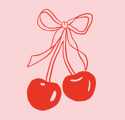 Coquette Cherries with Bow Illustration.