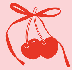 Coquette Cherries with Bow Illustration.