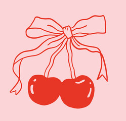 Coquette Cherries with Bow Illustration.
