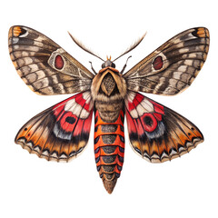 watercolor A stunning close-up of a moth showcasing intricate patterns and vibrant colors, perfect for nature and wildlife themes. isolated white background