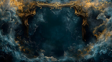 Obraz premium A gilded archway framed by turbulent, golden-hued waves.