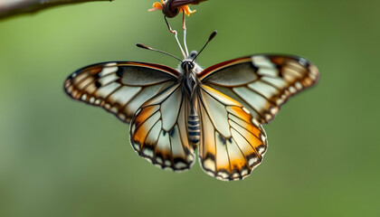 Naklejka premium Closeup Of A Butterfly Hanging On Branch