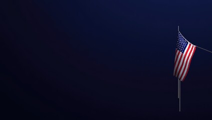 An American flag on the right side of an empty, dark blue background.