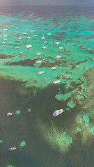 Aerial view of pleasure boats on Bavaro Beach in the Dominican Republic