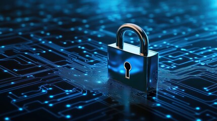 Secure Cyber Network Padlock on Circuit Board