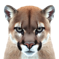 Portrait of a cougar mountain lion puma close up face looking at camera wildlife animal feline predator mammal on transparent background