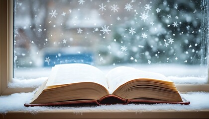 Open Book, Snowy Window View