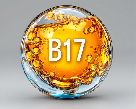 A spherical, translucent capsule filled with golden liquid, labeled "B17"