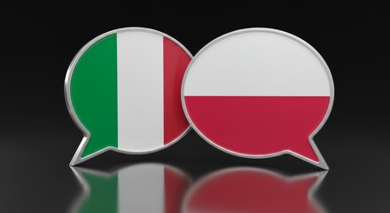 Obraz premium Dialogue and diplomacy: Italy and Poland communication reflected in speech bubbles