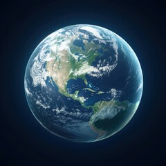 A stunning depiction of Earth from space, showcasing its continents, oceans, and clouds against a dark background.