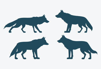A set of four isolated silhouettes depicting wolves vector design